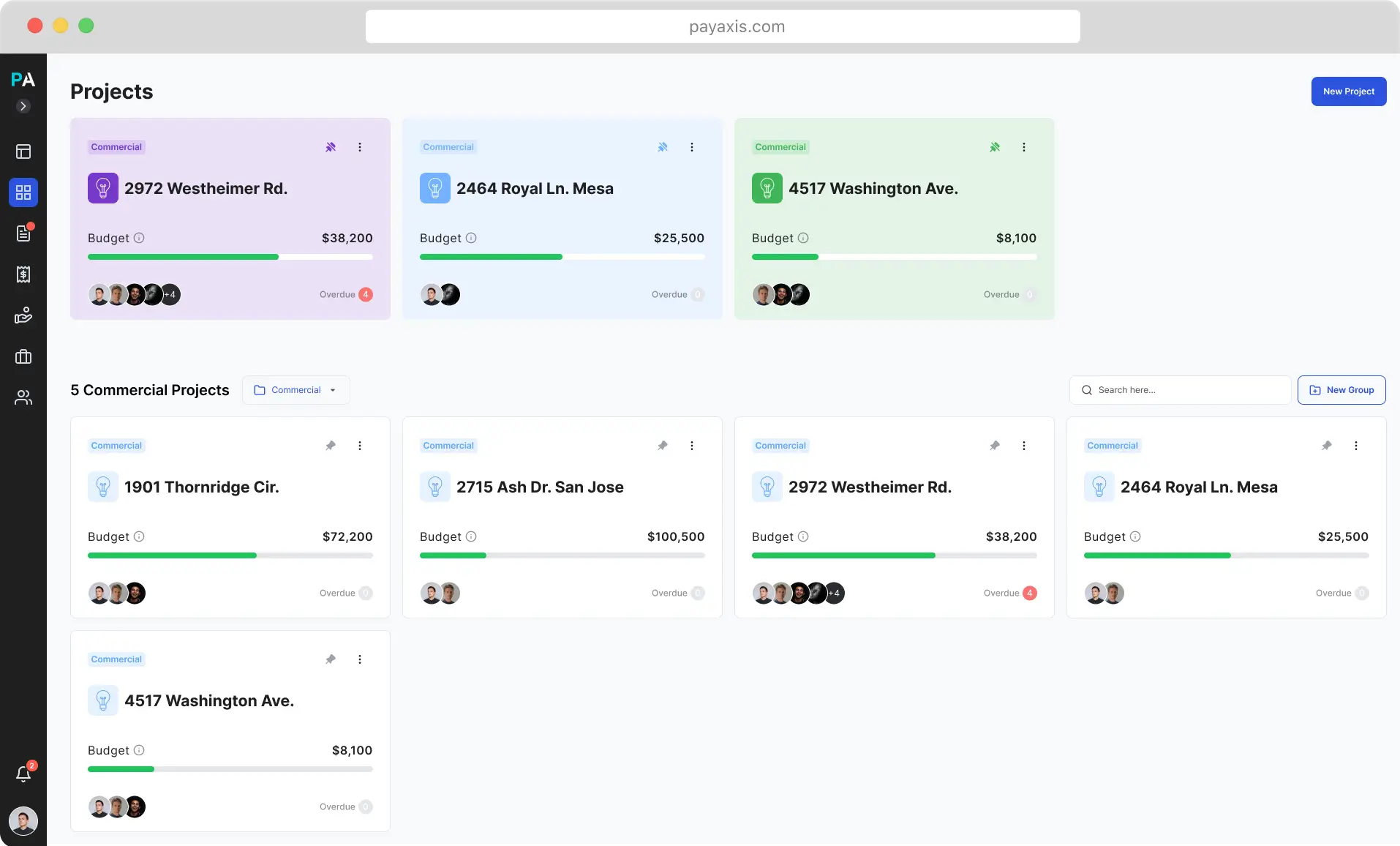 Screenshot of project list screen